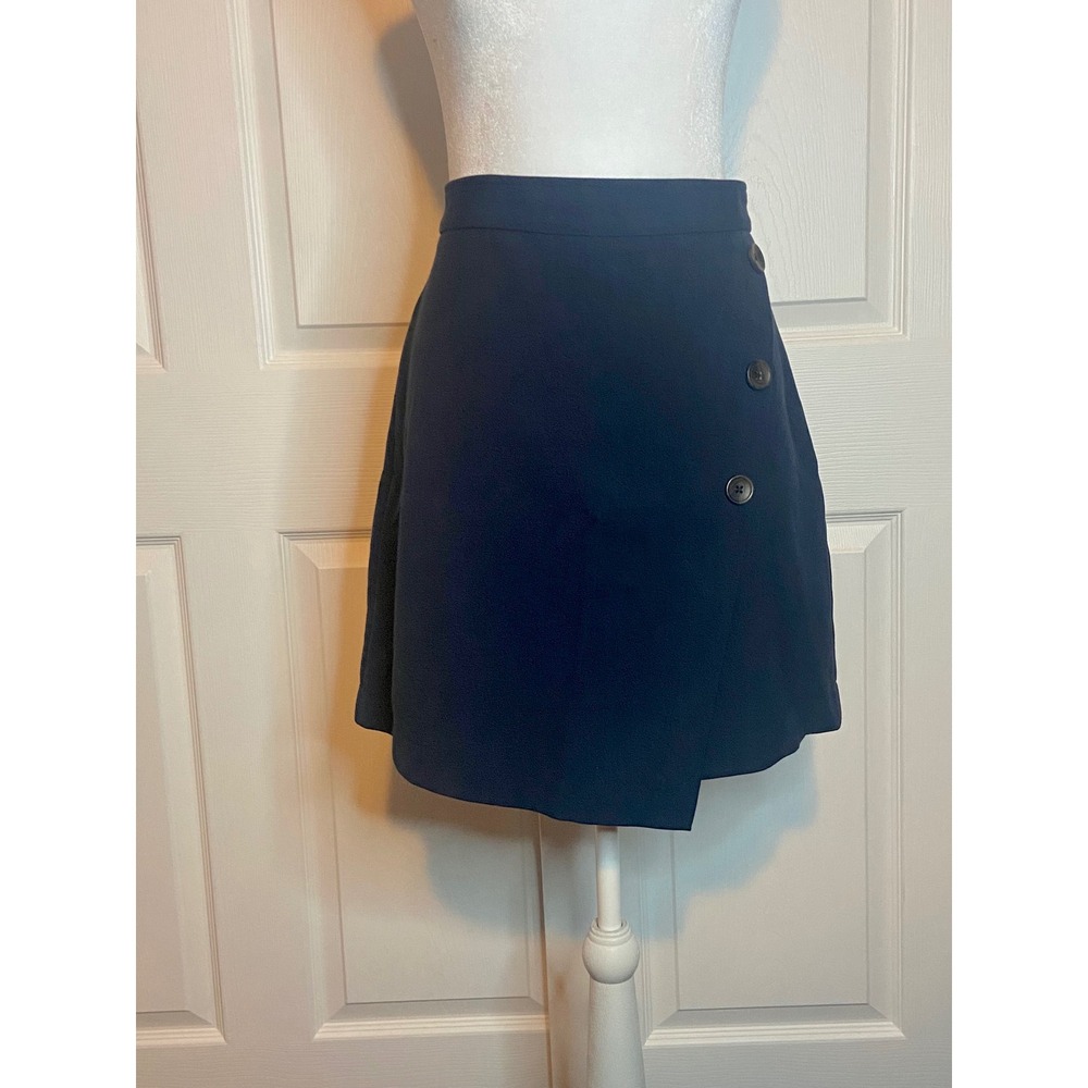 Banana Republic Navy Blue Button Faux Wrap Mini Skirt Size 2 A-Line Office Wear